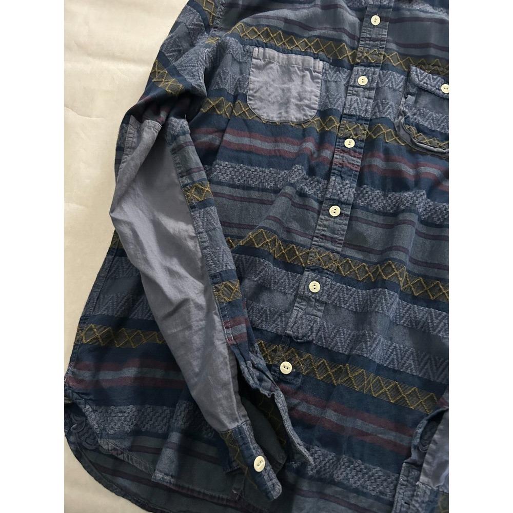 Anthropologie Artisan De Luxe Mens Denim Navajo Aztec‎ Patchwork Button Shirt XL - Picture 4 of 5